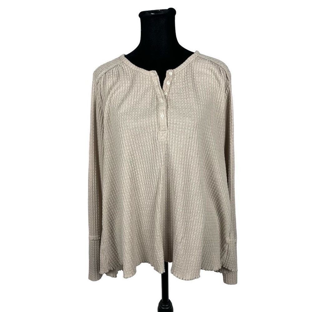 Anthropologie Oversized Waffle Knit Henley Long Sleeve‎ Shirt - Women’s L